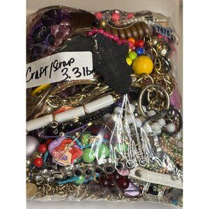 Mixed Craft & Scrap Jewelry Lot 3.31 Lbs With Charms Beads & Chains For DIY Proj